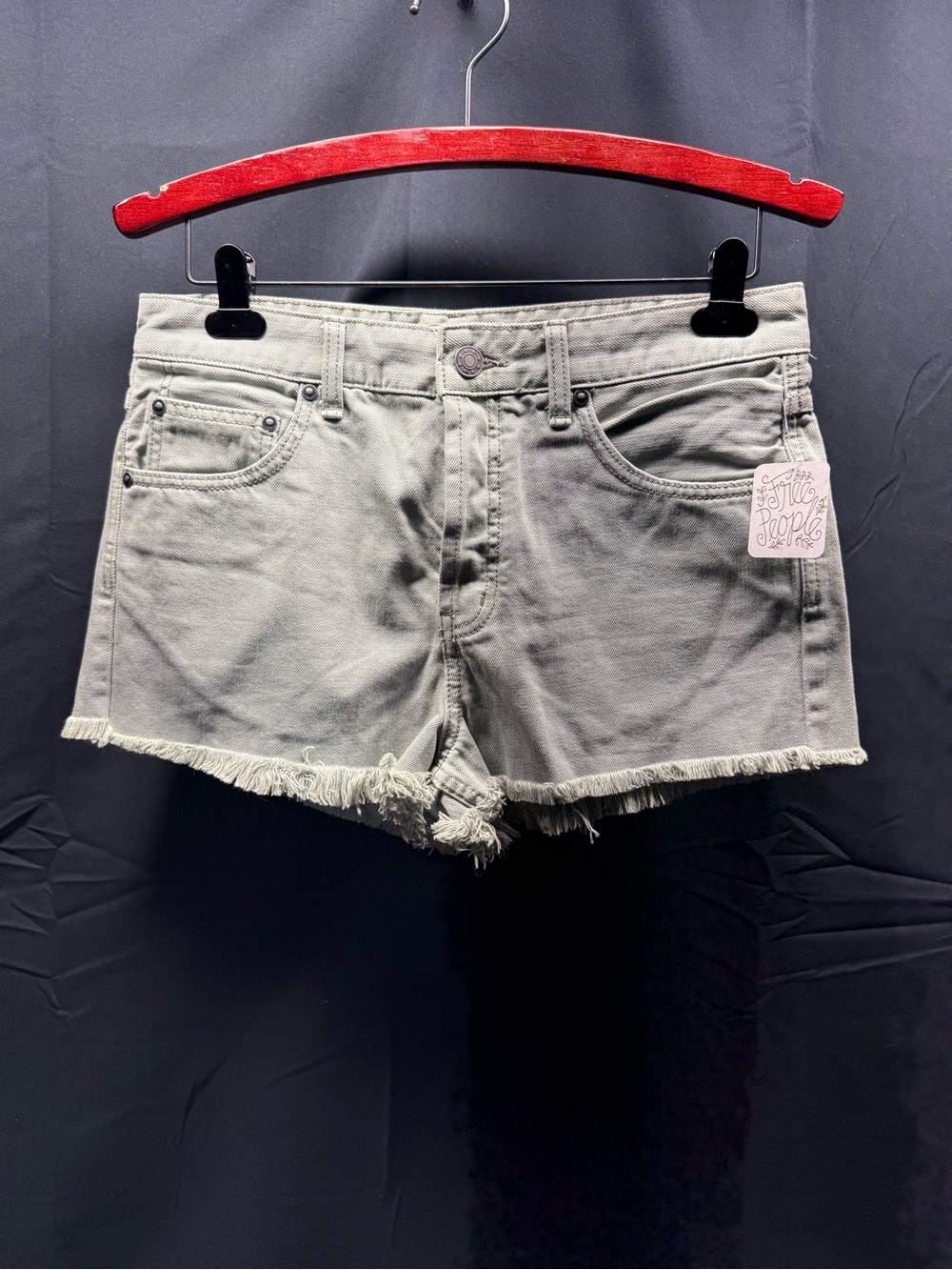 NWT Free People Light moss Frayed Hem Denim Shorts sz 28  (11ax)